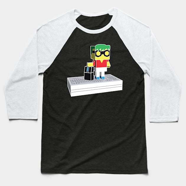 Polygonal Computer Geek Holding a Mouse Baseball T-Shirt by foxerish